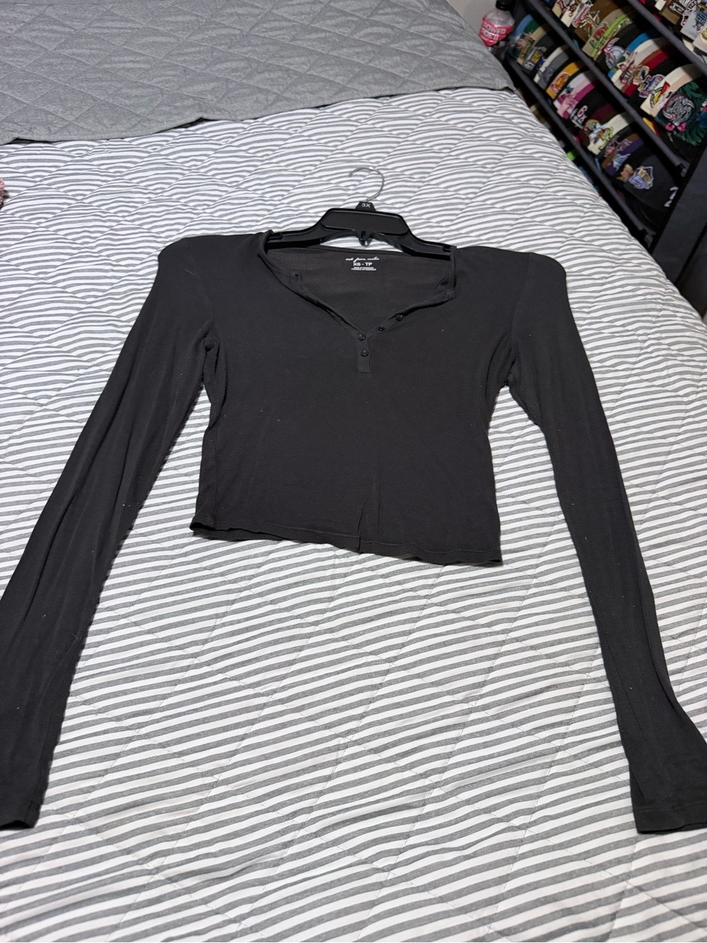 Urban Outfitters Black Long-Sleeve Henley Crop Top